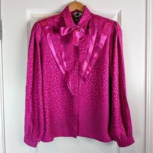 Vintage Paris Mode Magenta Pink Silk Jacquard Pleat Front Blouse